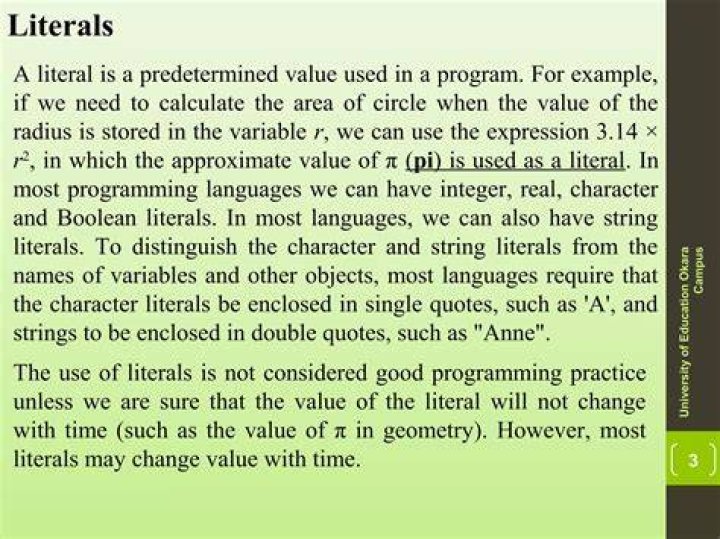 In programming what is a literal?